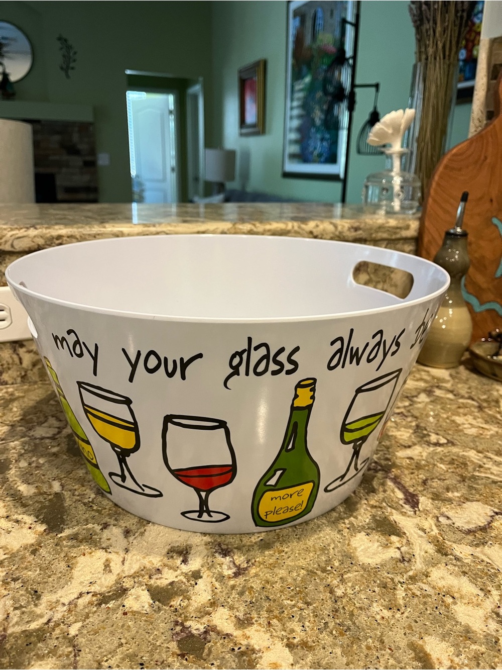 White Wine Party Bowl with Colorful Drink Graphics Champagne Ice Bucket